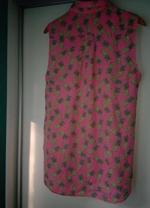 Розовый топ/блуза без рукавов в ананасы 🍍🍍🍍6 фото