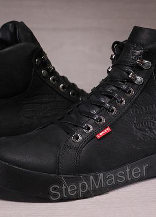 Шкіряні зимові черевики кросівки на хутрі oregon black6 фото