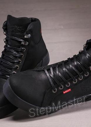 Шкіряні зимові черевики кросівки на хутрі oregon black8 фото