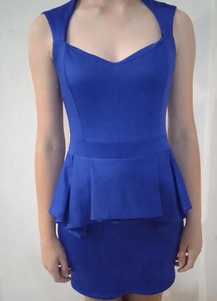 Синє плаття з баскою karam