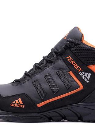 Мужские зимние кожаные ботинки adidas terrex black orang6 фото