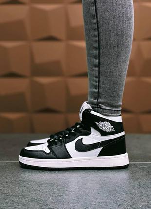 Жіночі високі шкіряні кросівки чорно-білі nike copy air jordan🆕найк аїр джордан