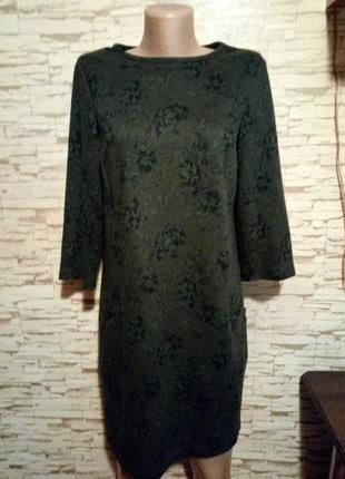 Интересное теплое платье болотного цвета/хаки полиестер с висозой