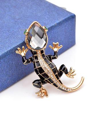 Брошка з гірським кришталем брошка ящірка саламандра