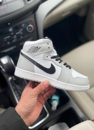 Найк джордан 1 серые nike air jordan grey на меху зимние ботинки