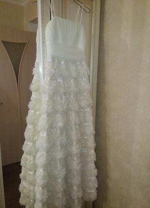 Свадебное кремовое вечернее выпускное платье бренд oksana mukha2 фото