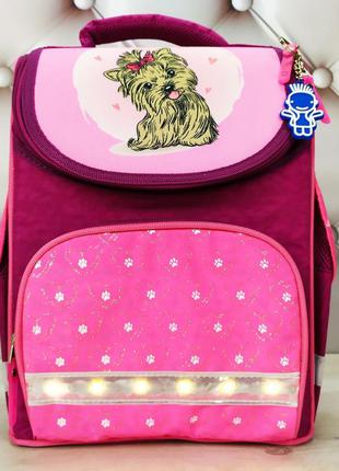 Каркасный школьный рюкзак для девочки bagland с ортопедической спинкой малинового цвета с подсветкой 12 л.