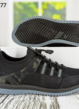Підліткові кросівки, мокасини сітка чорні з сірим камуфляжем dago style7 фото