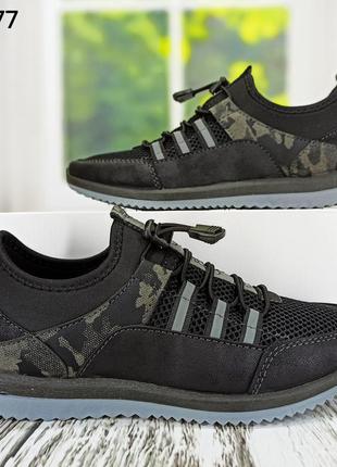 Підліткові кросівки, мокасини сітка чорні з сірим камуфляжем dago style8 фото
