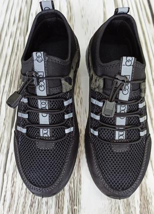 Підліткові кросівки, мокасини сітка чорні з сірим камуфляжем dago style6 фото