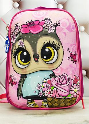 Рюкзак школьный каркасный для девочки малиновый с совушкой bagland turtle 17 л. малиновый 688