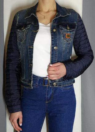 Необычная стильная укороченная куртка в комбинации джинс+плащевка