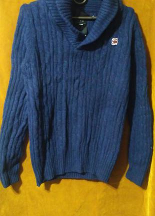 Шерстяной пуловер джемпер свитер цвета деним
