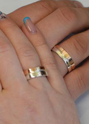 Обручальные кольца серебро с золотыми пластинами, пара все размеры4 фото