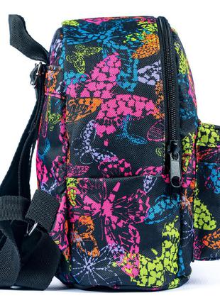 Детский рюкзак чорный + разноцветный яркий модный для детского сада с принтом бабочки (mbk0014)4 фото