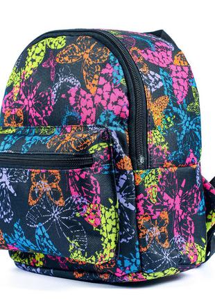 Детский рюкзак чорный + разноцветный яркий модный для детского сада с принтом бабочки (mbk0014)9 фото