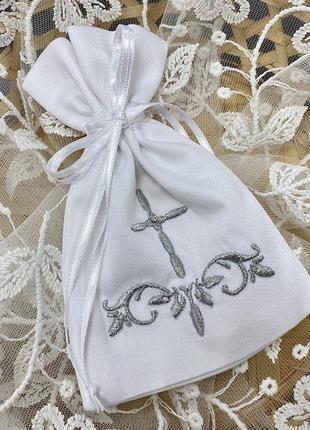 Мішечок для першого локона з вишивкою  | конвертик для волосся на хрещення terry fay