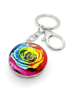 🌹🌈 брелок для ключів, сумки двосторонній з підвіскою різнобарвна троянда