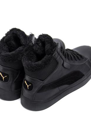 Мужские зимние кожаные ботинки puma black leather4 фото