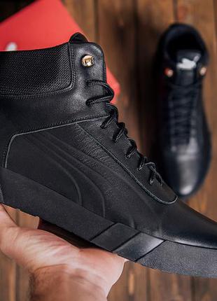 Clikshop чоловічі зимові шкіряні черевики puma black leather2 фото