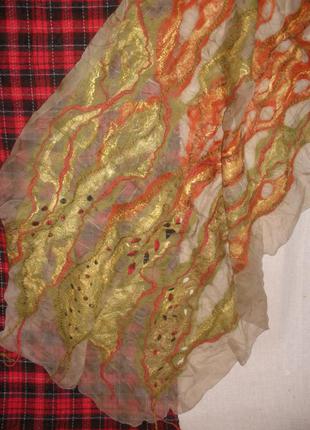 Дизайнерский шарф  палантин в технике валяния на шелковой основе  с перфорацией. 200*952 фото
