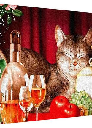 Картина на холсте на стену для интерьера/спальни/офиса кошка и натюрморт 40х50 см (h4050_zvr003)