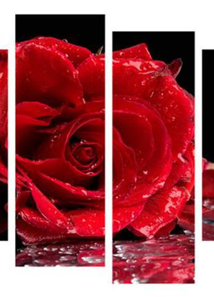Модульна картина на полотні на стіну для інтер`єру/спальні/прихожої dk червона троянда 112х75 см (m4-c174)