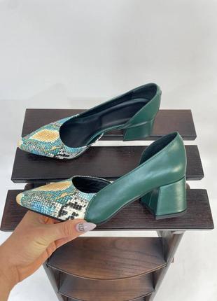 Эксклюзивные туфли лодочки итальянская кожа зелёные2 фото