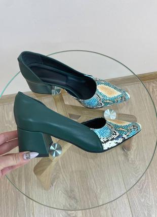 Эксклюзивные туфли лодочки итальянская кожа зелёные3 фото