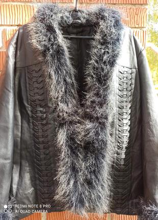 Роскошная, стильная кожаная куртка 48-502 фото