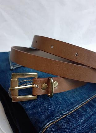 ⚜ремінь 👖🥾 з металевою пряжкою латунь з пресскожи молочний шоколад пояс ремінець неширокий