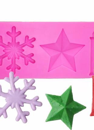 Молд новогодний "снежинка, звезда, свеча" - размер молда 9*4,5см, силикон