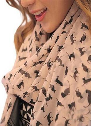 Шарф з котами жіночий 146 на 47 см рожево-чорний