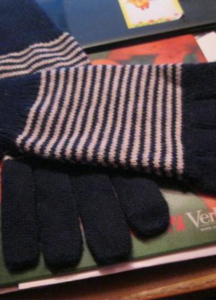 Сині жіночі рукавички в білу смужку рукавиці б у