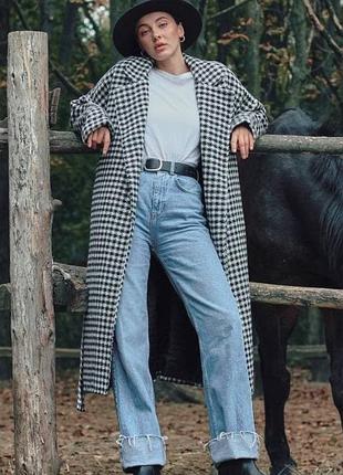 Трендовое шерстяное пальто гусиная лапка