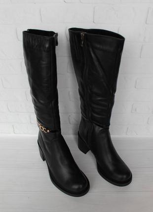 Зимние кожаные сапоги, сапожки 36, 37 размера на удобном каблуке3 фото