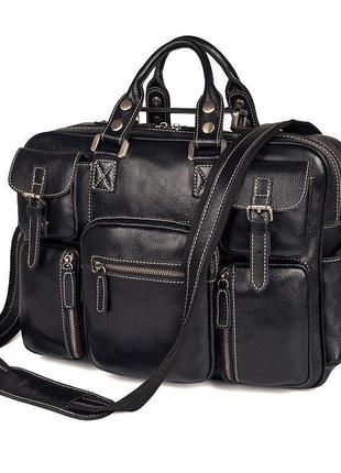 Многофункциональная сумка из натуральной кожи vintage 14204 черная, черный