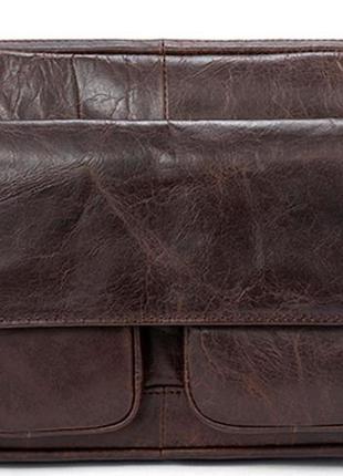 Сумка на плечо 2 отделения кожаная vintage 20026 коричневая, коричневый
