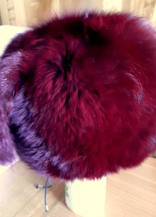 Зимняя,  меховая шапка -крашеный писец, цвет бордо-бургунди.2 фото
