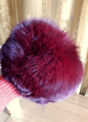 Зимняя,  меховая шапка -крашеный писец, цвет бордо-бургунди.4 фото
