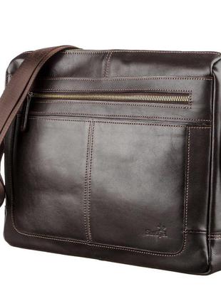 Деловая мужская сумка из гладкой кожи на плечо shvigel 11251 коричневая, коричневый1 фото
