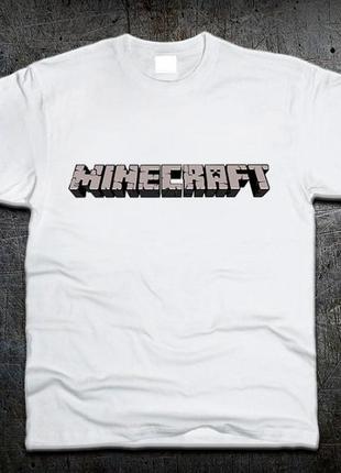 Дитяча футболка з логотипом майнкрафт logo minecraft біла