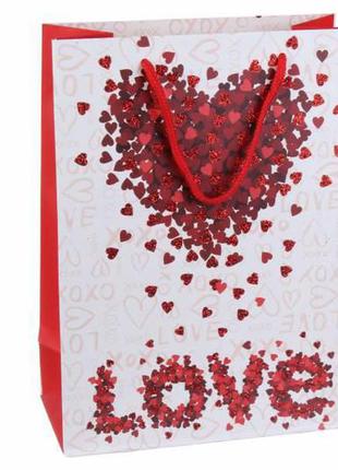 Подарочные пакеты "love" с сердечком (l) 40*31*12 см (упаковка 12 шт)