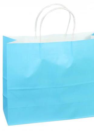 Подарункові пакети блакитні 32*25*11 см (упаковка 12 шт)1 фото
