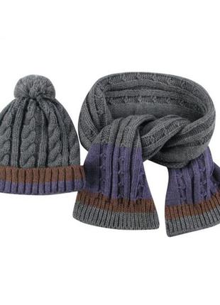 Комплект wojcik в'язана шапка+шарфик для хлопчика сірого кольору /розмір 134,140,146,152,158