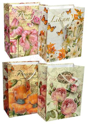 Подарочные пакеты "цветы" 18*23 см (упаковка 12 шт)