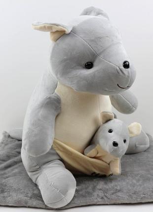 Іграшка-плед кенгуру 50*30 см сіра (іграшка + подушка + плед 110*160см) мікрофібра