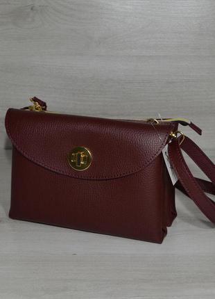 Женская сумка-клатч с длинным ремешком из эко-кожи бордовая