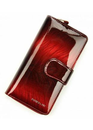 Жіночий шкіряний лаковий гаманець з rfid захистом італія patrizia piu червоний