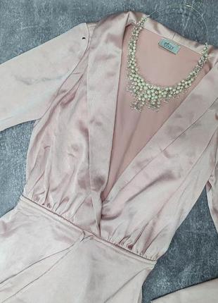 Классическое сатиновое платье миди длинный рукав пудровое розовое сатин атлас по фигуре oh polly6 фото